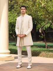 Ivory Embroidered Sherwani Set