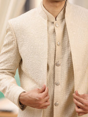 Ivory Embroidered Sherwani Set