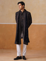 Black Floral Mandarin Collar Achkan