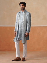 Elegant Silver Mandarin Collar Achkan