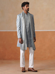 Elegant Silver Mandarin Collar Achkan