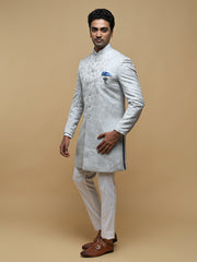 Elegant Silver Mandarin Collar Achkan