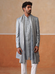 Elegant Silver Mandarin Collar Achkan