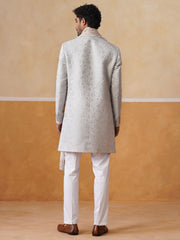 Grey Embroidered Mandarin Collar Achkan
