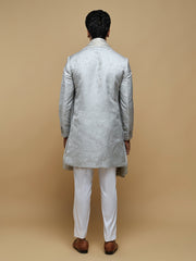 Elegant Silver Mandarin Collar Achkan