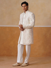 Cream Embroidered Mandarin Collar Achkan