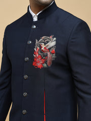 Blue Embroidered Mandarin Collar Achkan