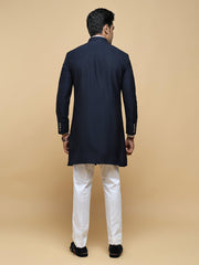 Blue Embroidered Mandarin Collar Achkan