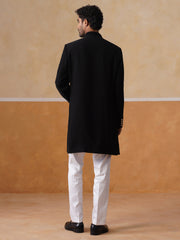 Black Embroidered Mandarin Collar Achkan