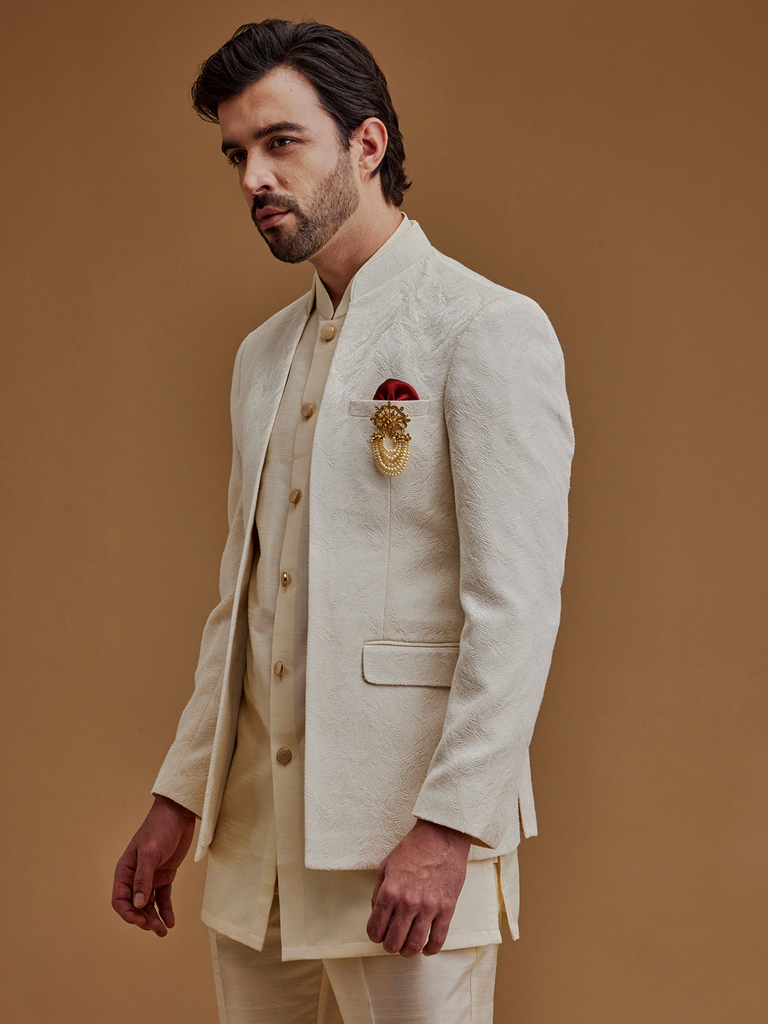 Self Designed Cream Achkan