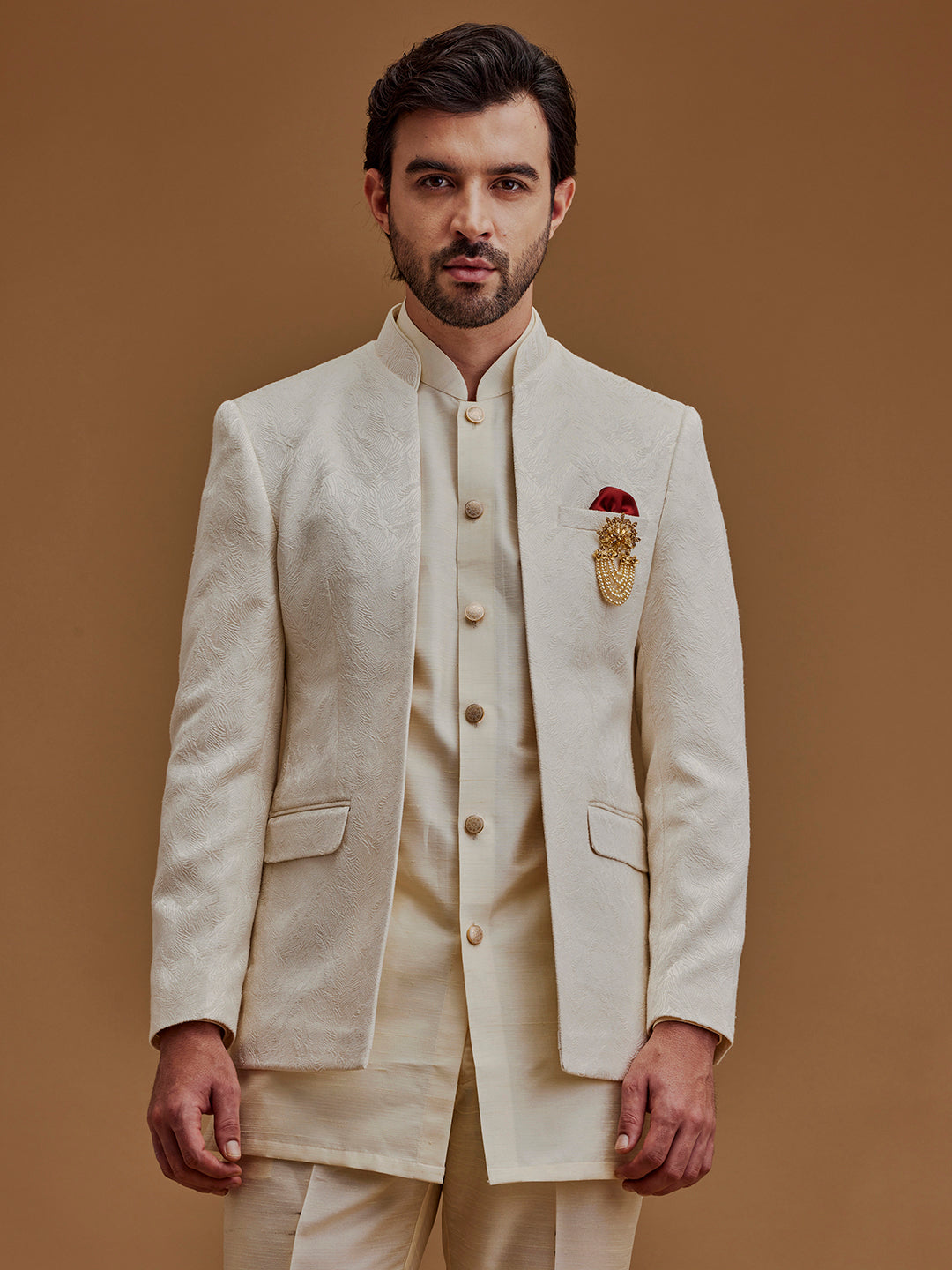 Self Designed Cream Achkan