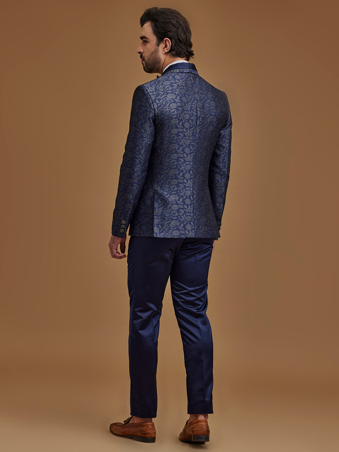 Single Breasted Floral Navy Suit