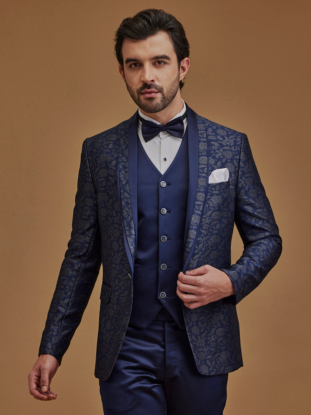 Single Breasted Floral Navy Suit
