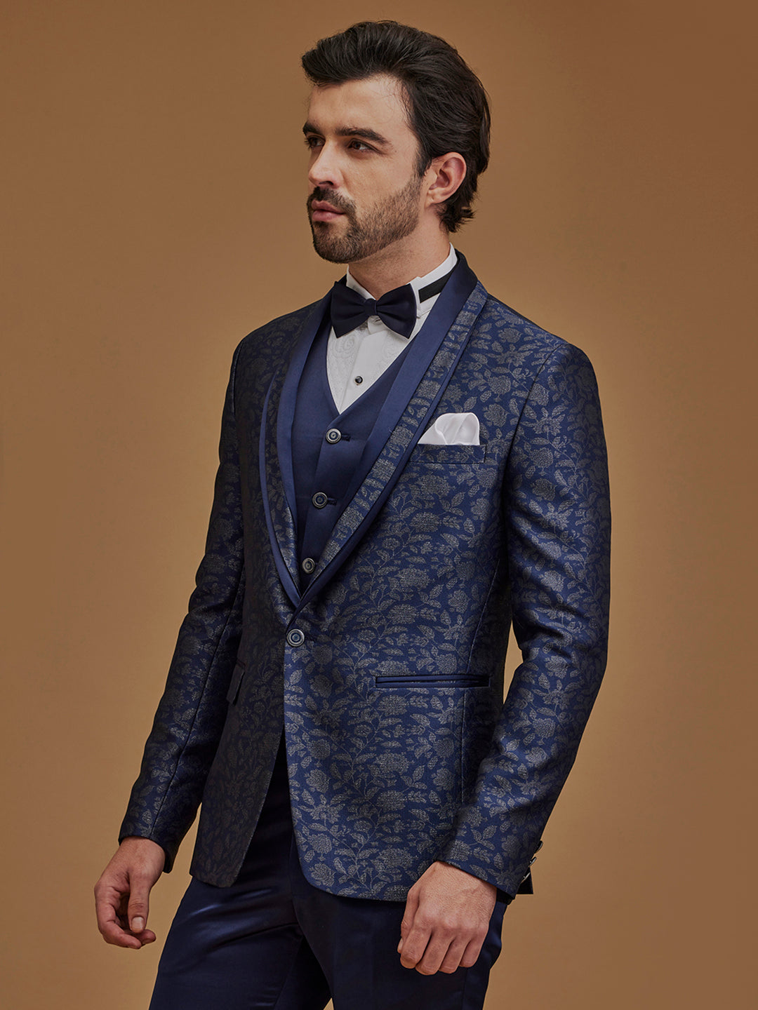 Single Breasted Floral Navy Suit