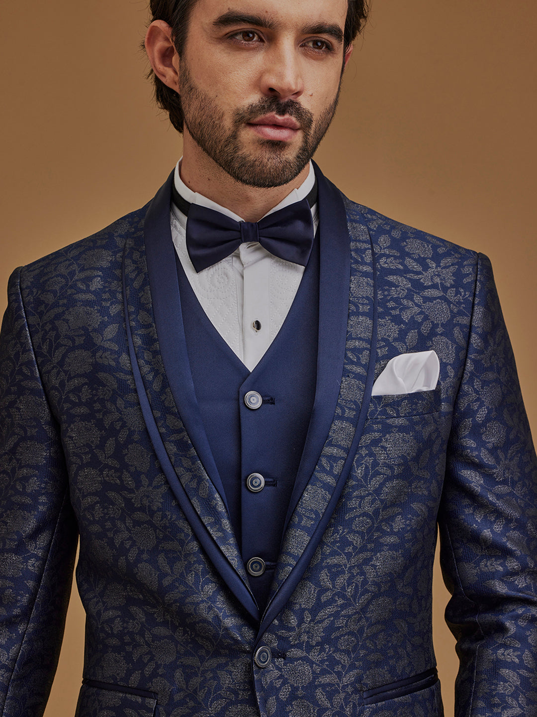Single Breasted Floral Navy Suit