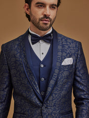 Single Breasted Floral Navy Suit