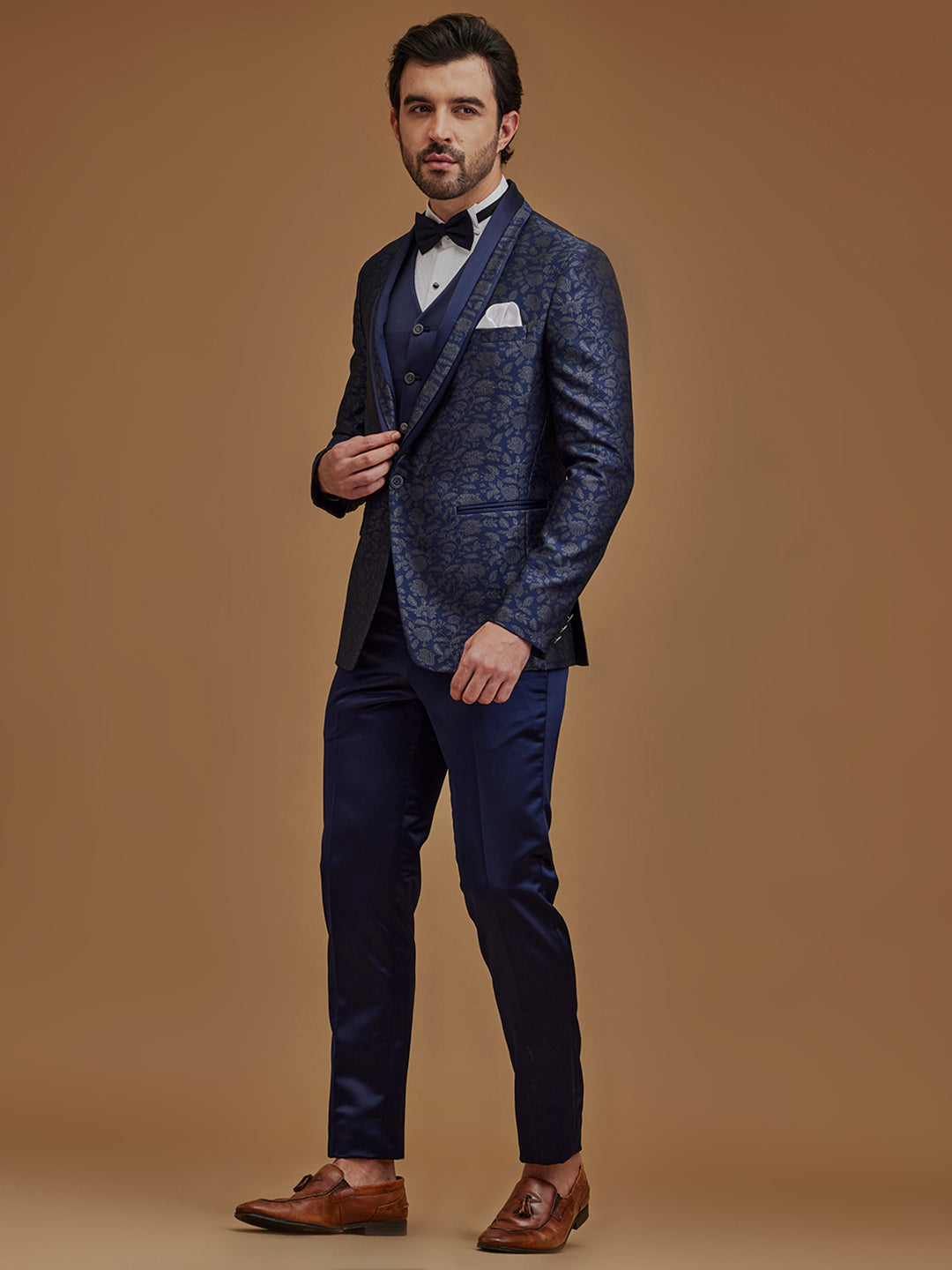 Single Breasted Floral Navy Suit