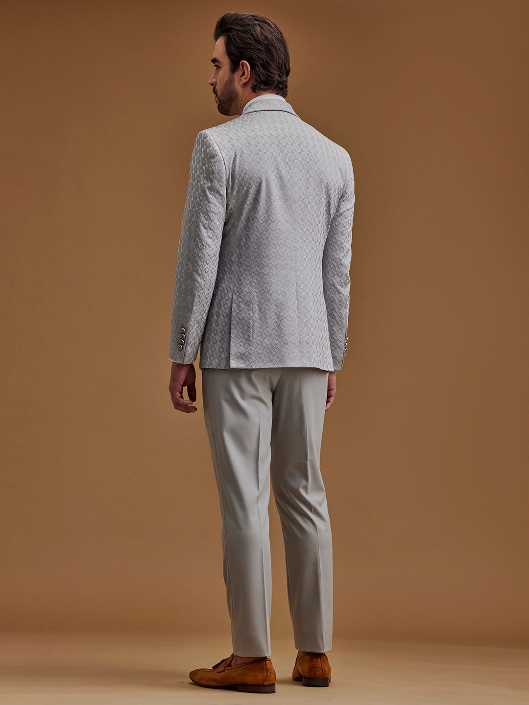 Single Breasted Textured Grey Suit