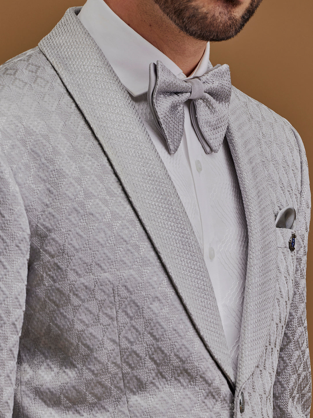 Single Breasted Textured Grey Suit