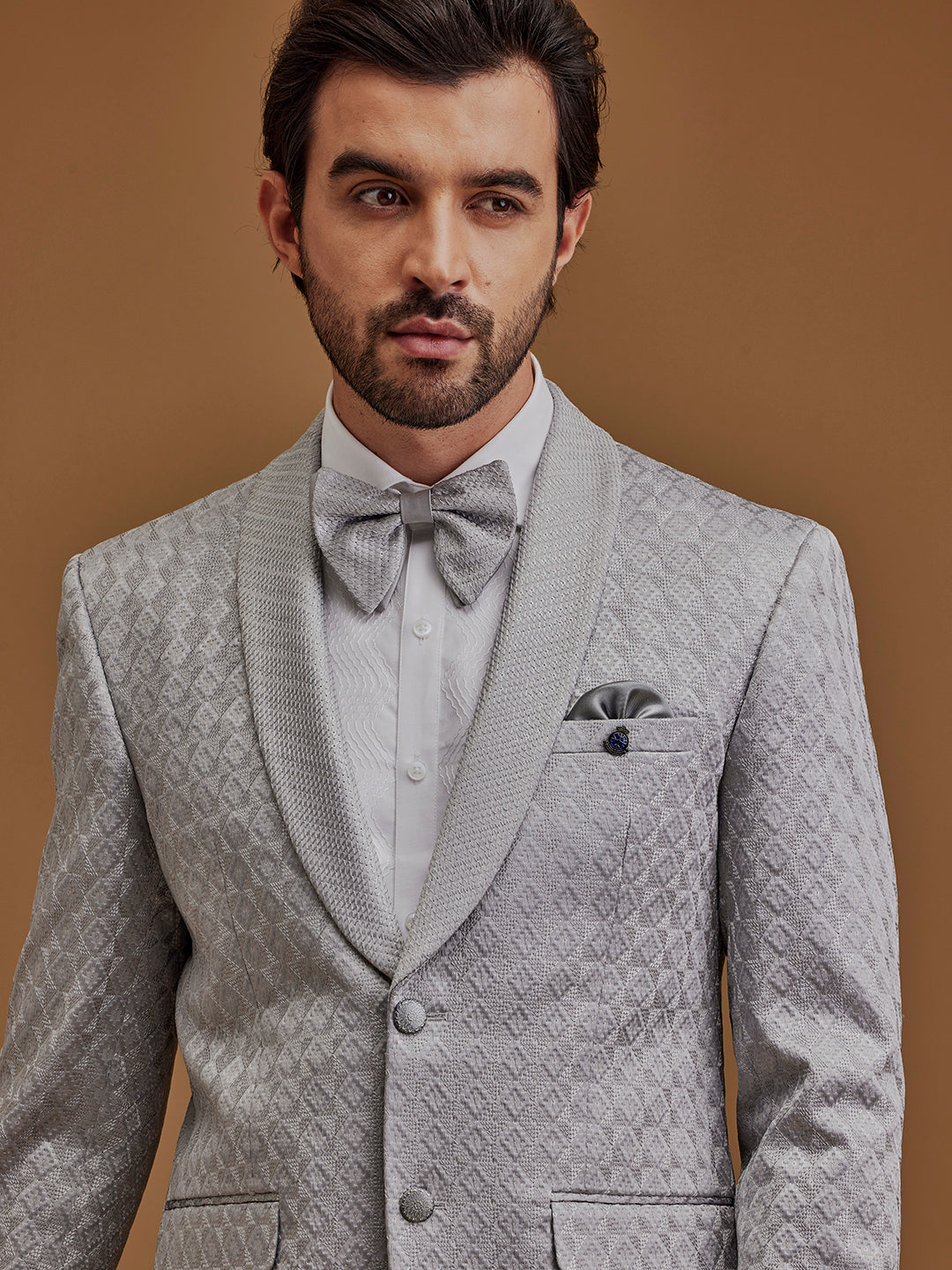 Single Breasted Textured Grey Suit