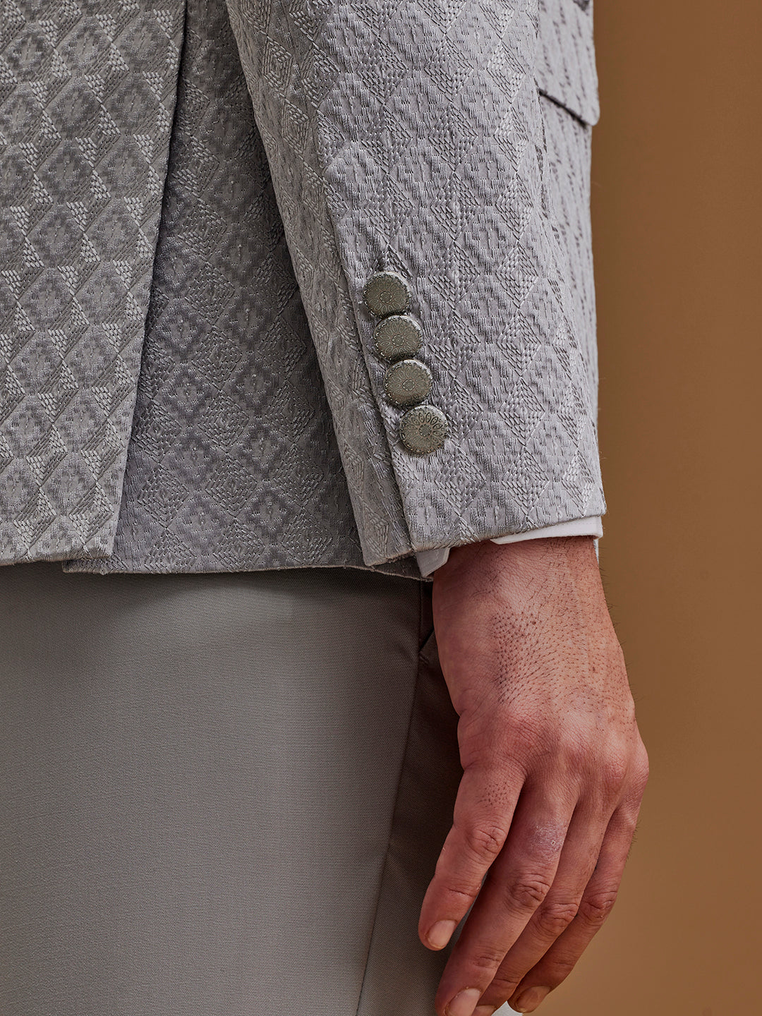 Single Breasted Textured Grey Suit