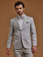 Single Breasted Textured Grey Suit