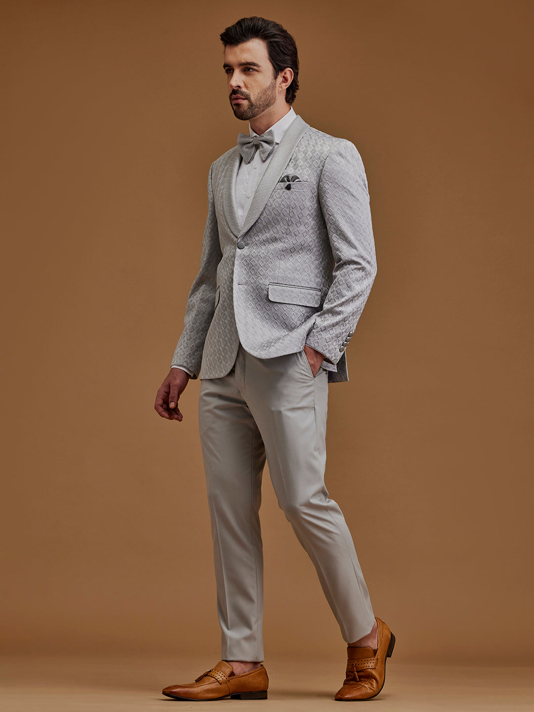 Single Breasted Textured Grey Suit