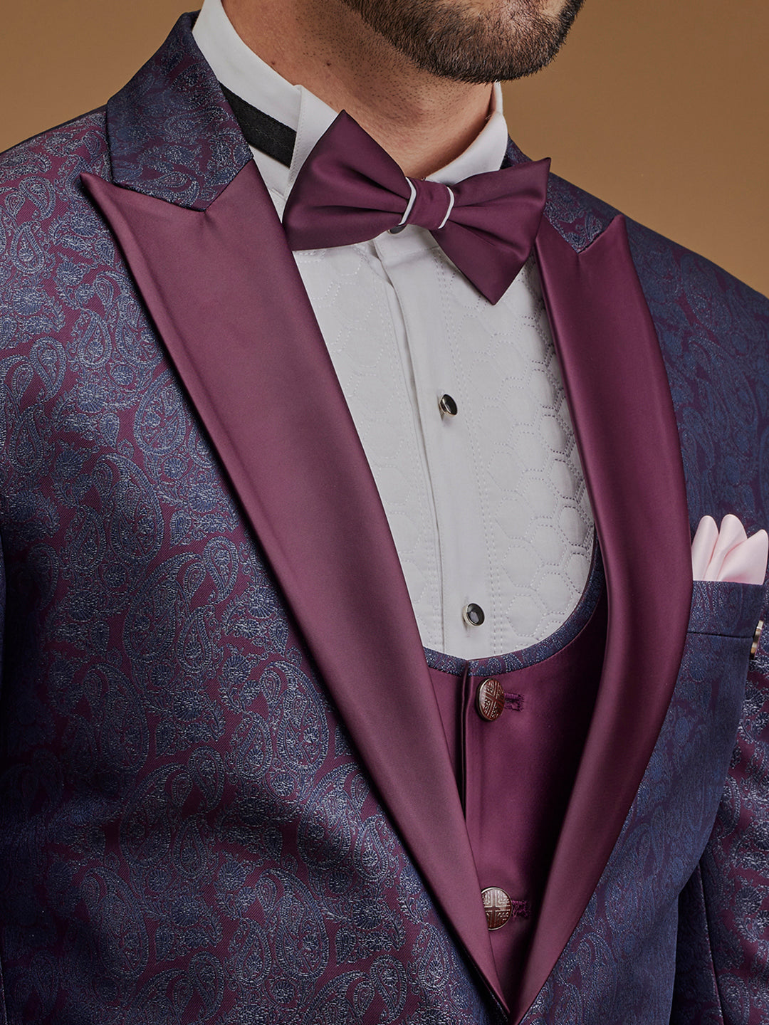 Single Breasted Paisley Wine Five Piece Suit