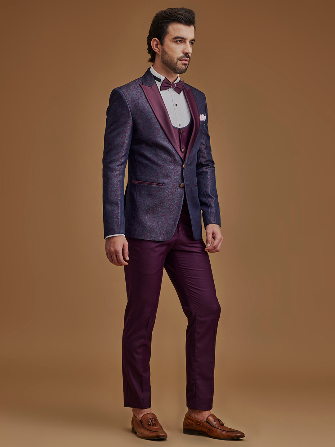Single Breasted Paisley Wine Five Piece Suit