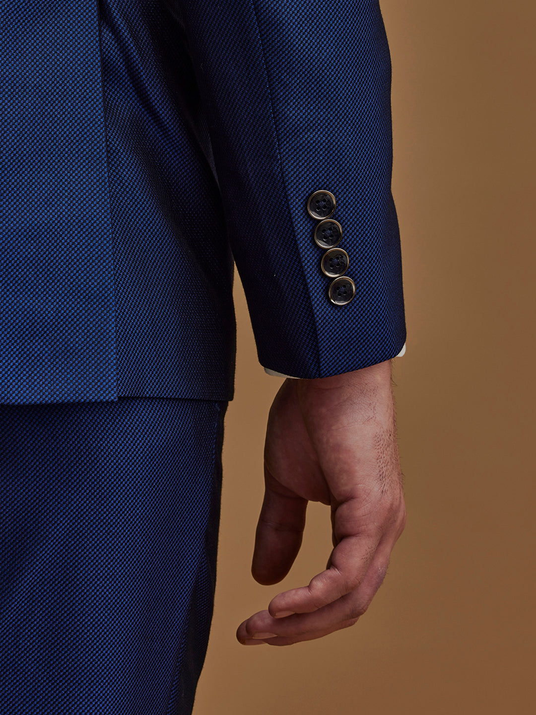 Single Breasted Textured Blue Five Piece Suit