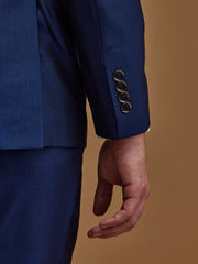 Single Breasted Textured Blue Five Piece Suit