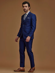 Single Breasted Textured Blue Five Piece Suit