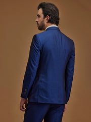 Single Breasted Textured Blue Five Piece Suit