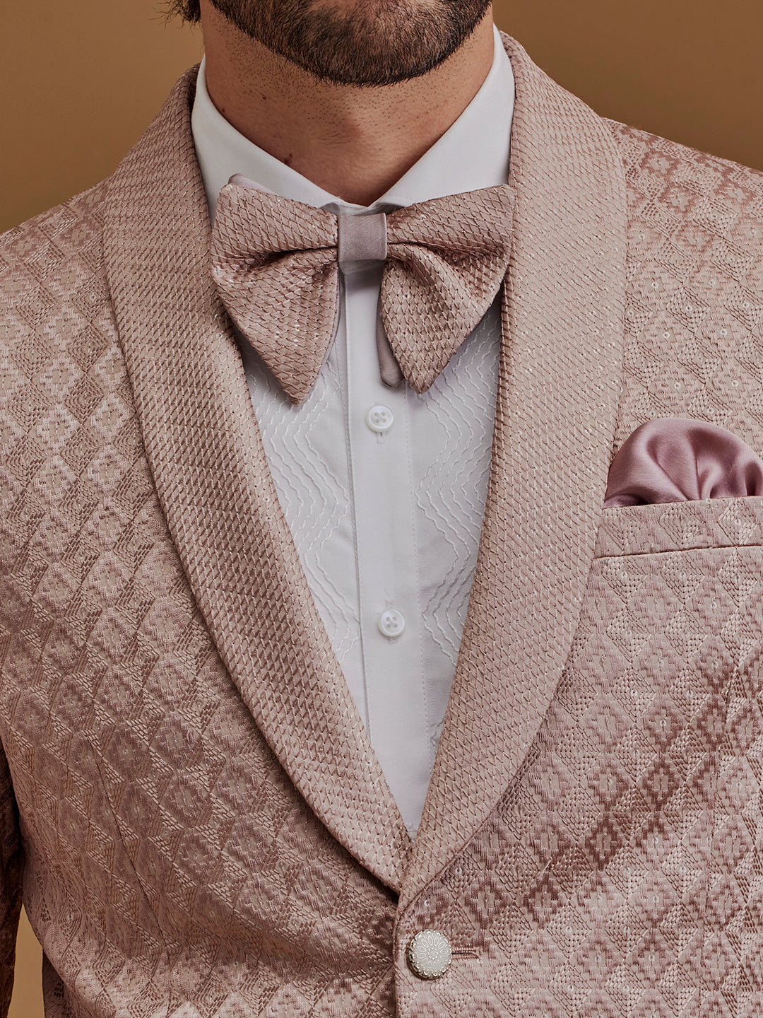 Single Breasted Textured Coral Suit