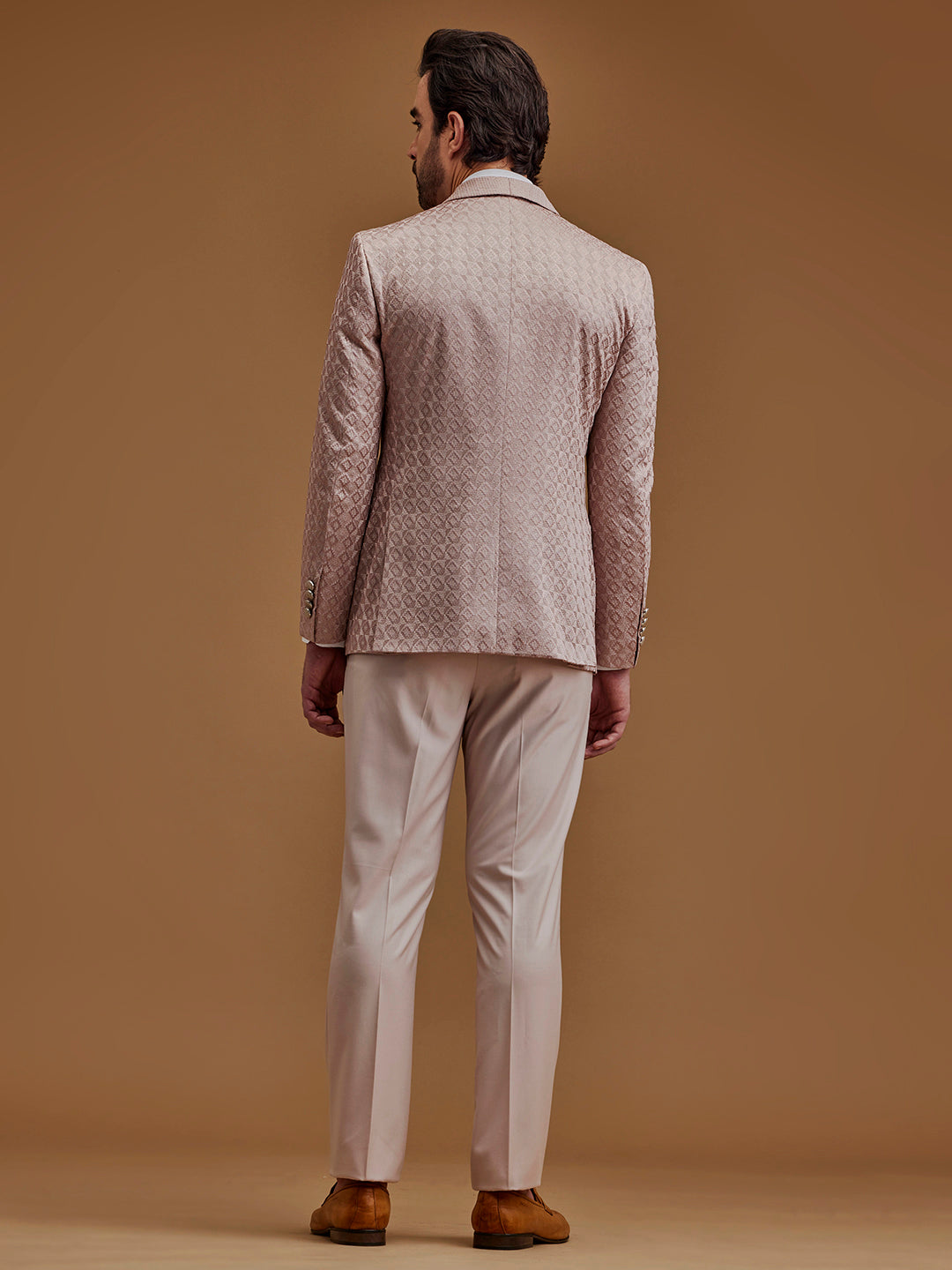 Single Breasted Textured Coral Suit