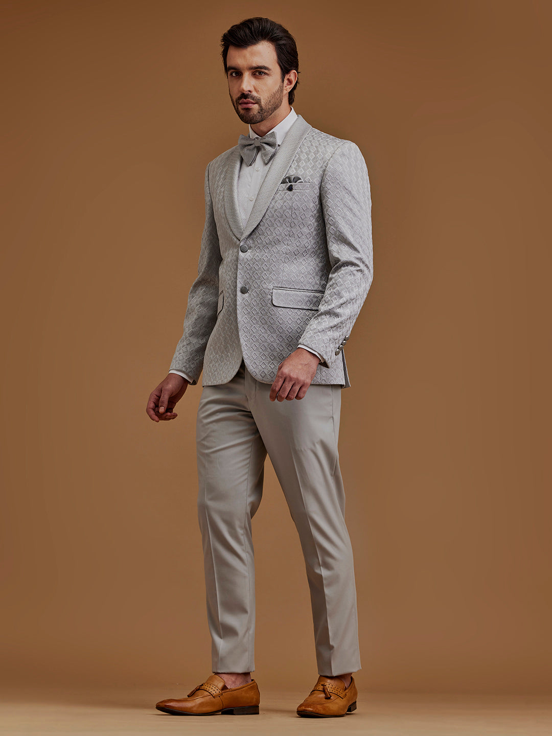 Single Breasted Textured Grey Suit