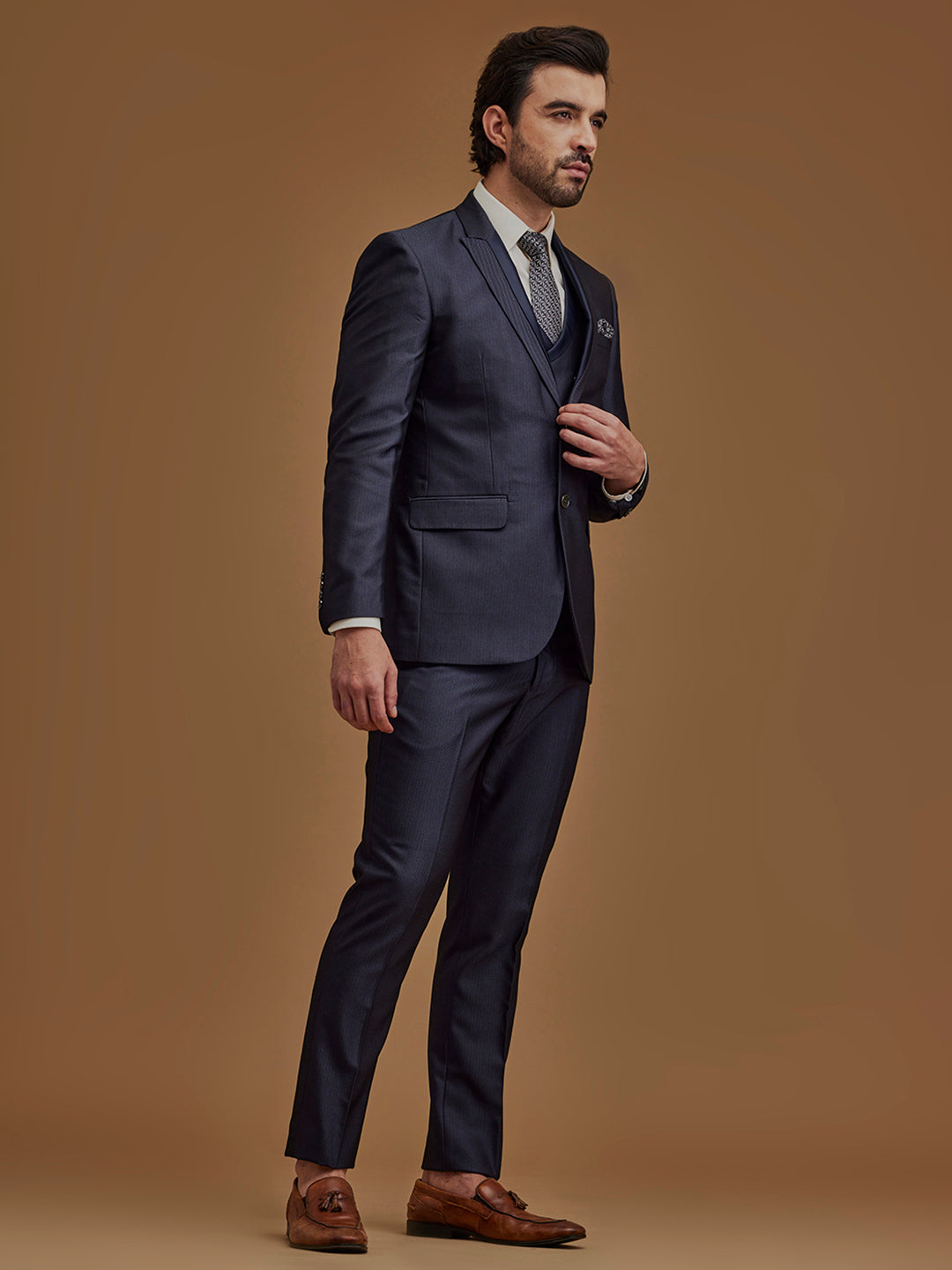 Single Breasted Textured Grey Suit