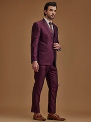 Single Breasted Textured Wine Five Piece Suit