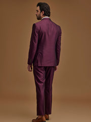 Single Breasted Textured Wine Five Piece Suit