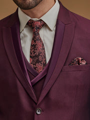 Single Breasted Textured Wine Five Piece Suit