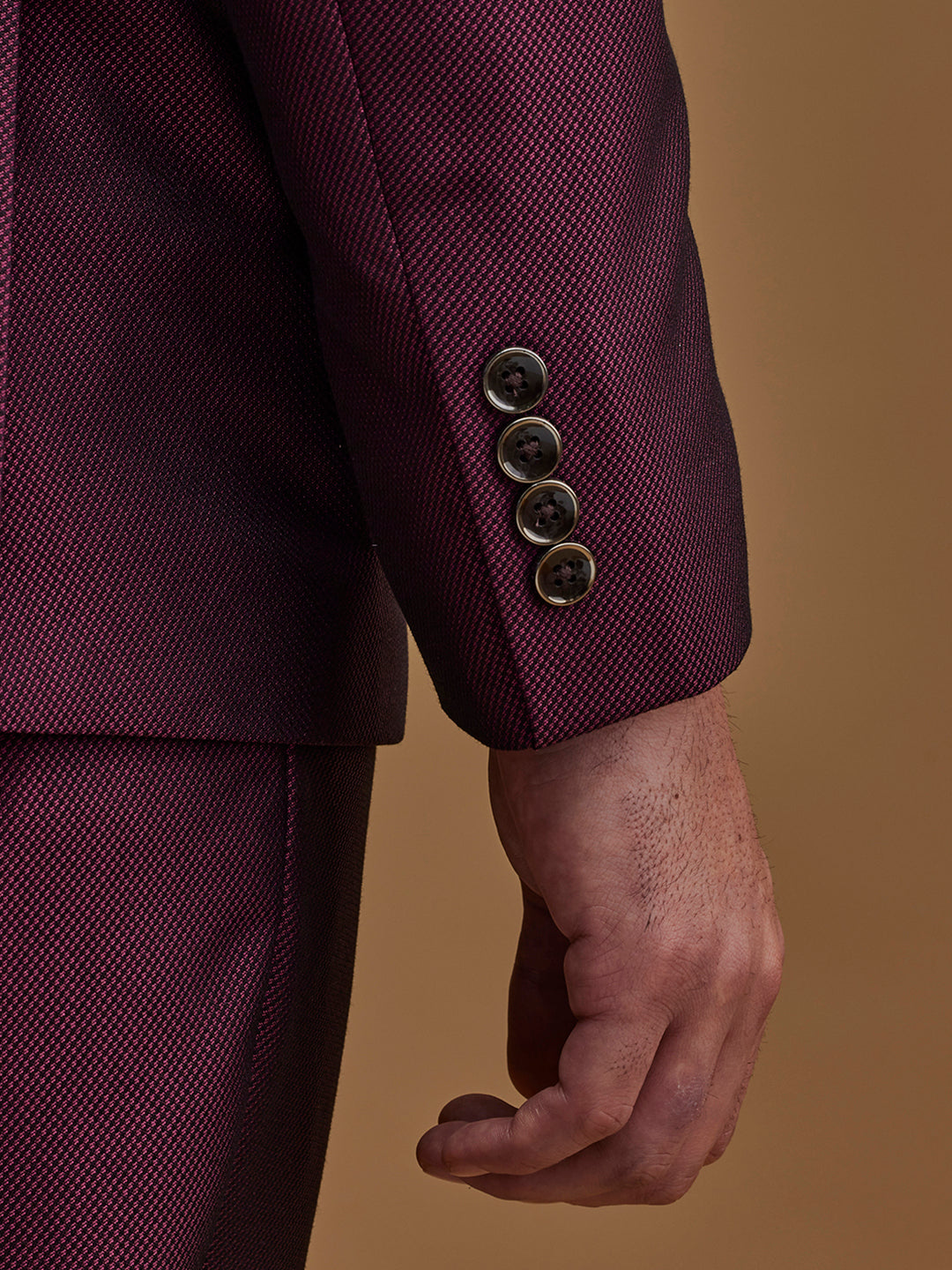 Single Breasted Textured Wine Five Piece Suit