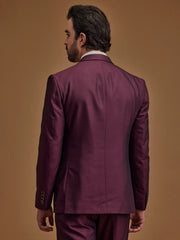 Single Breasted Textured Wine Five Piece Suit
