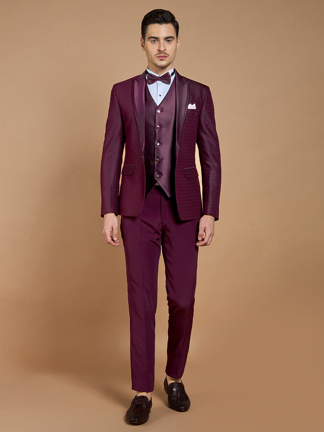 Wine Textured Casual Wear Suit