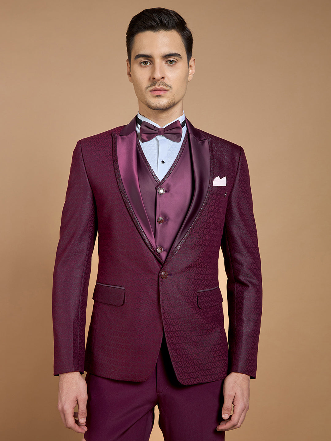 Wine Textured Casual Wear Suit
