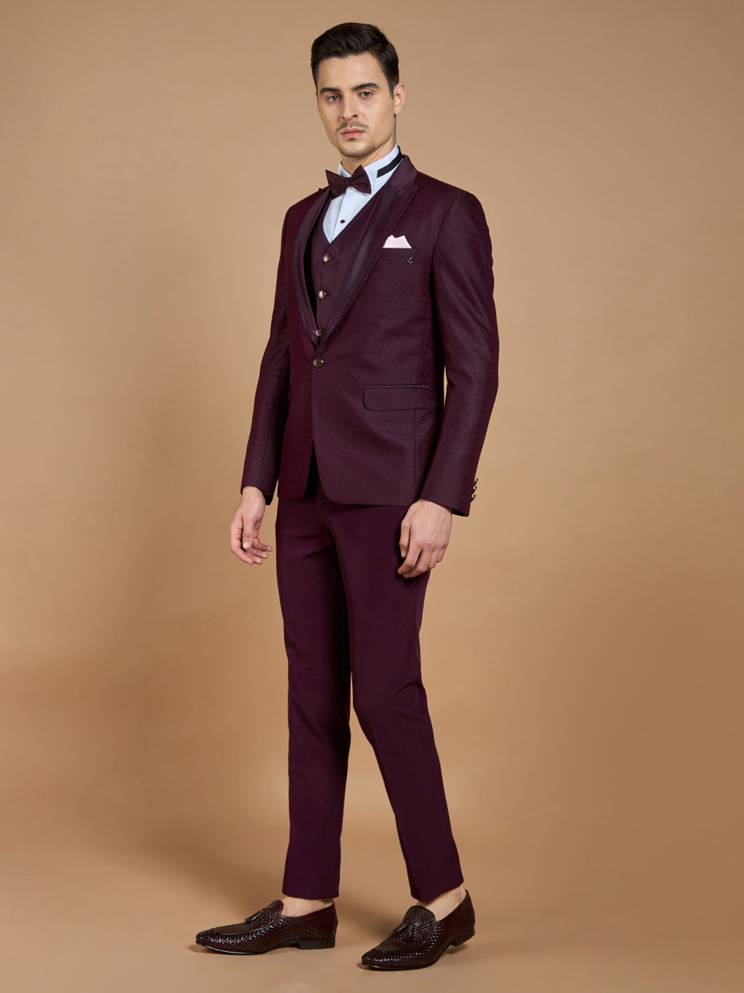 Wine Textured Casual Wear Suit