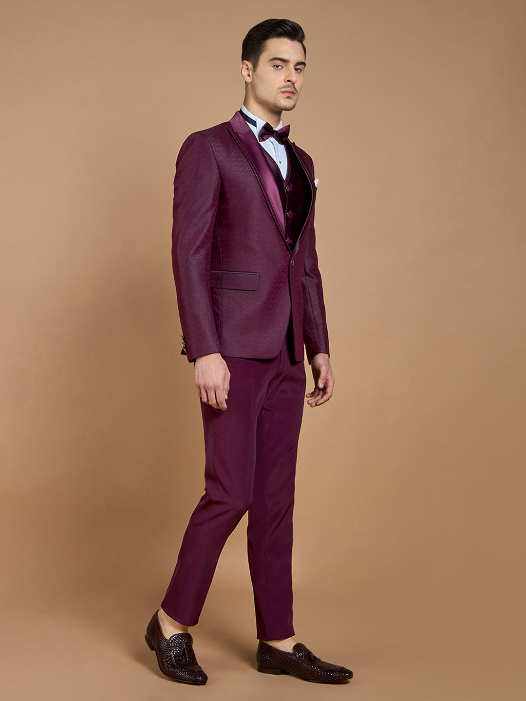 Wine Textured Casual Wear Suit