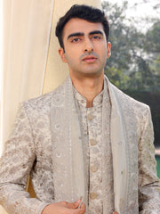 Ivory Embroidered Sherwani Set for Men