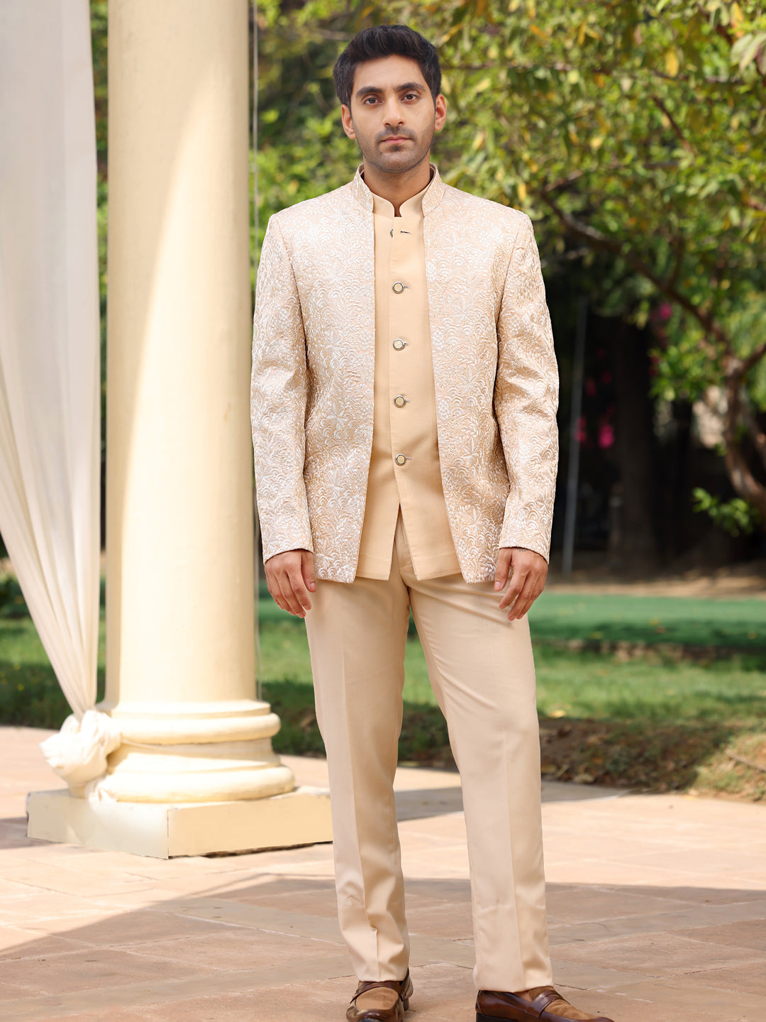 Champagne Embroidered Achkan Set