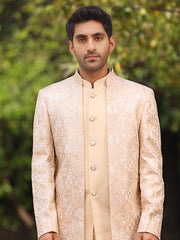 Champagne Embroidered Achkan Set