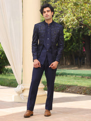 Royal Midnight Blue Embroidered Prince Coat with Tailored Trousers